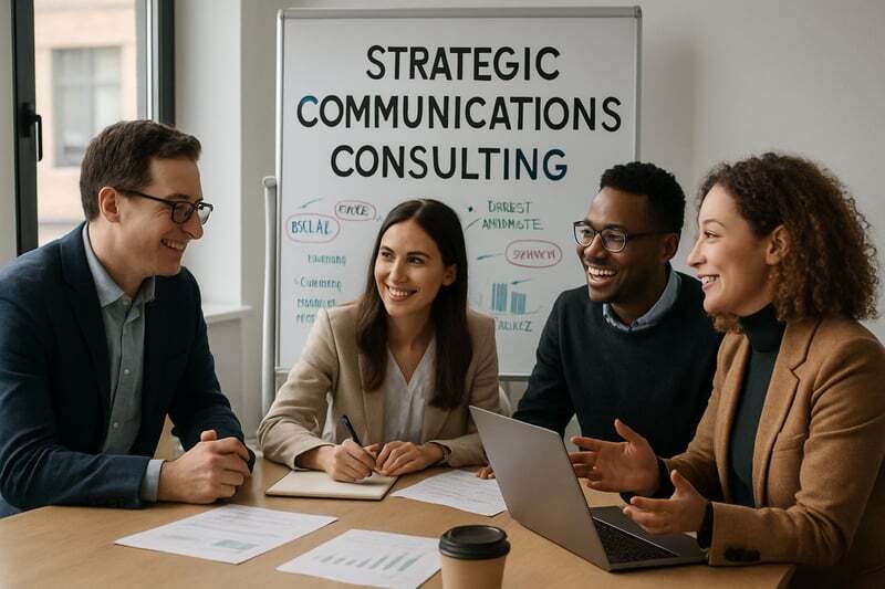 Strategic communications consulting in action with professionals collaborating
